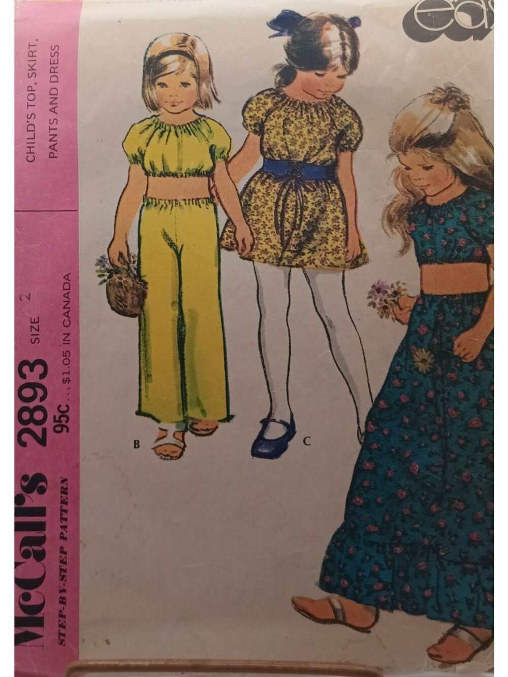 McCalls 2893 Childs Top/Skirt/Pants/Dress Sewing Pattern Size 2 Vintage 1971 Com